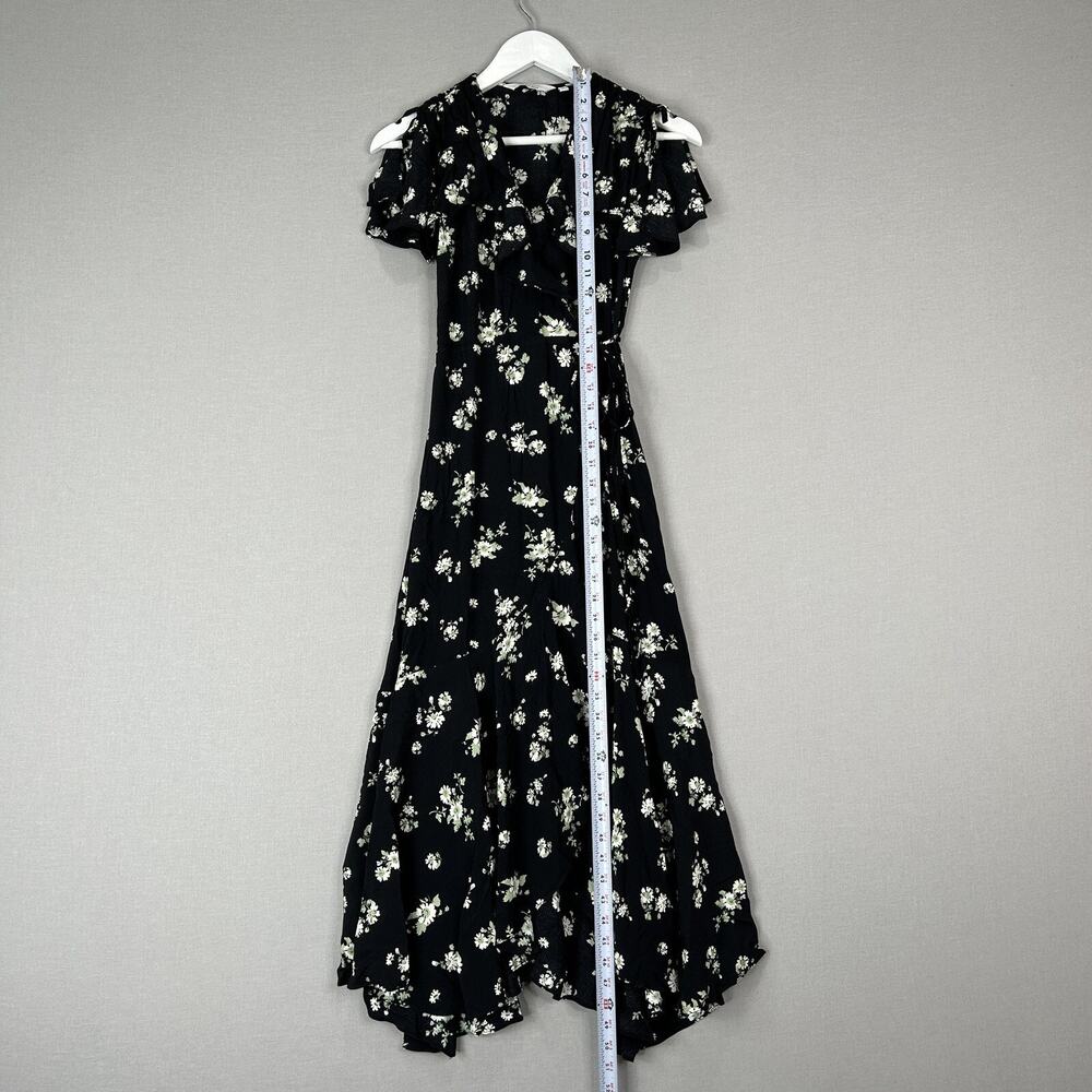 & Other Stories Floral Wrap Maxi Dress Womens 0 Black Prairie Cottagecore Fairy - Picture 12 of 16